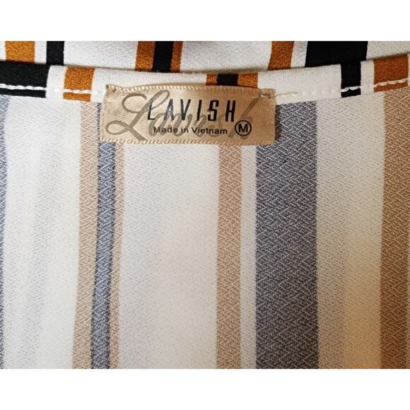 Lavish Womens Striped Balloon Sleeve, Front Tie, Cropped Top Size Medium Blouse - Picture 7 of 7
